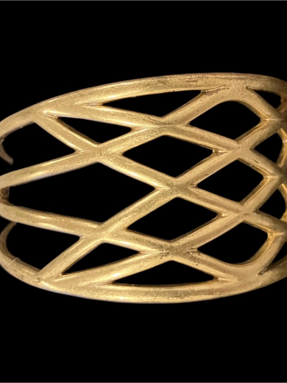 Lucky Brand Gold Tone Openwork Lattice Cuff Bracelet Wide Statement Jewelry